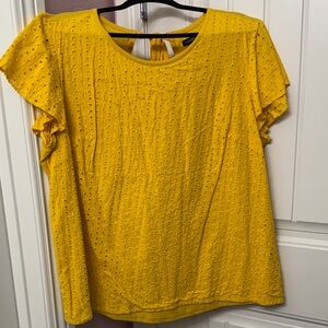 Lane Bryant Mustard Eyelet Ruffle Sleeve Blouse